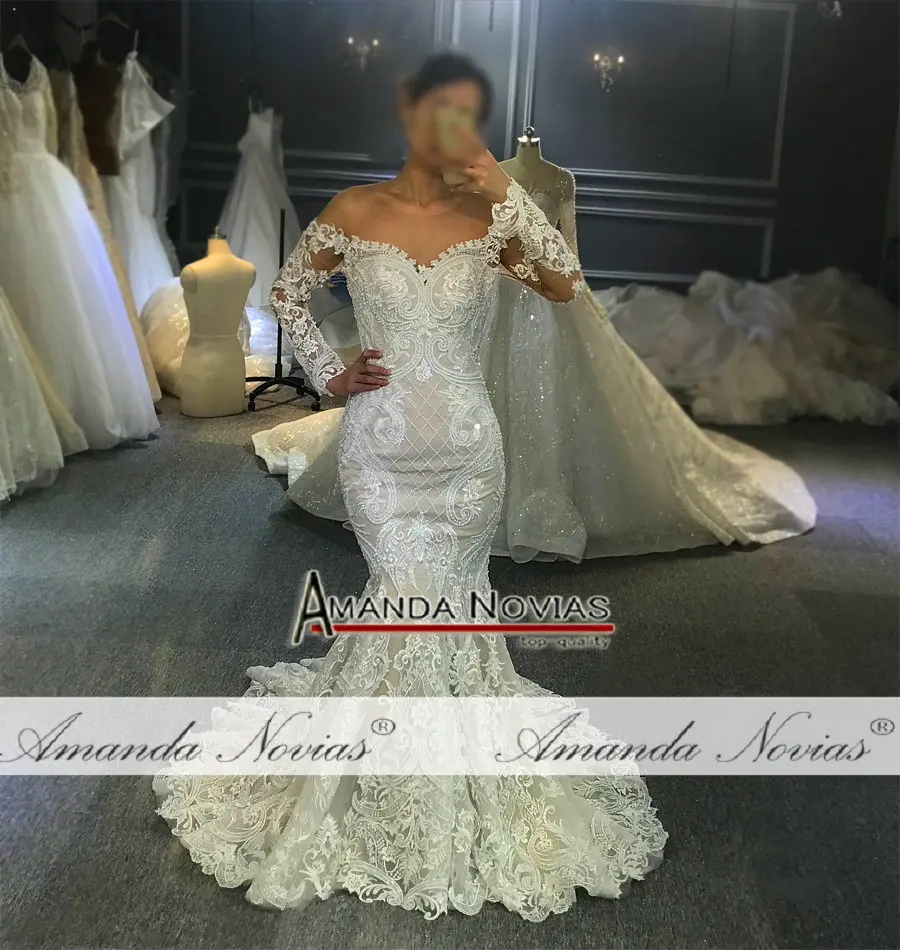 Свадебное платье русалки с открытыми плечами и длинными кружевными рукавами, свадебное платье на заказ