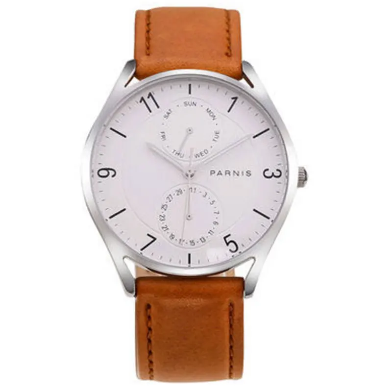 G PARNIS Quartz Watches for Men Leather Strap Male Wristwatches Top Luxury Brand Business Men's Clock 40 mm Reloj Hombres - Цвет: G