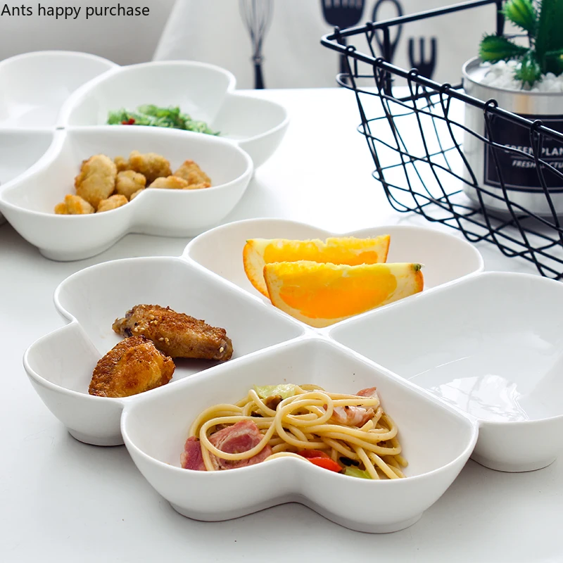 White Ceramics Dinner Plate Cartoon Tableware Cat Children's Dinner Plate Butterfly Multi-grid Bowl Dessert Nut Dried Fruit Dish