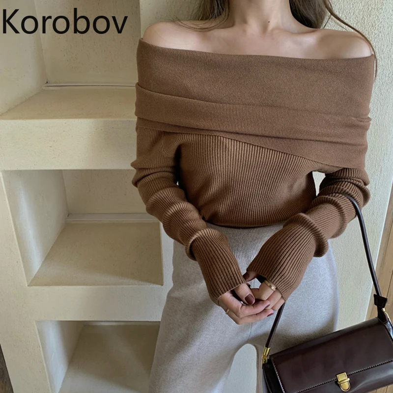 Женский Однотонный свитер Korobov элегантный винтажный с воротником-лодочкой и