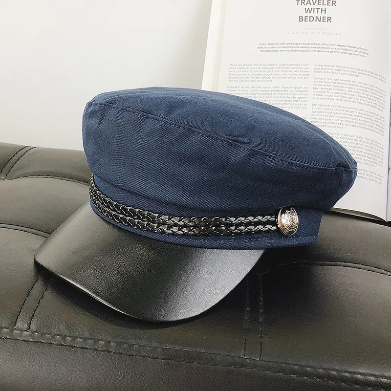 Новая мода из искусственной кожи хлопковая военная шапка для мужчин и женщин плоский Берет шляпы Кепка Капитана грузовика винтажные черные спортивные мужские