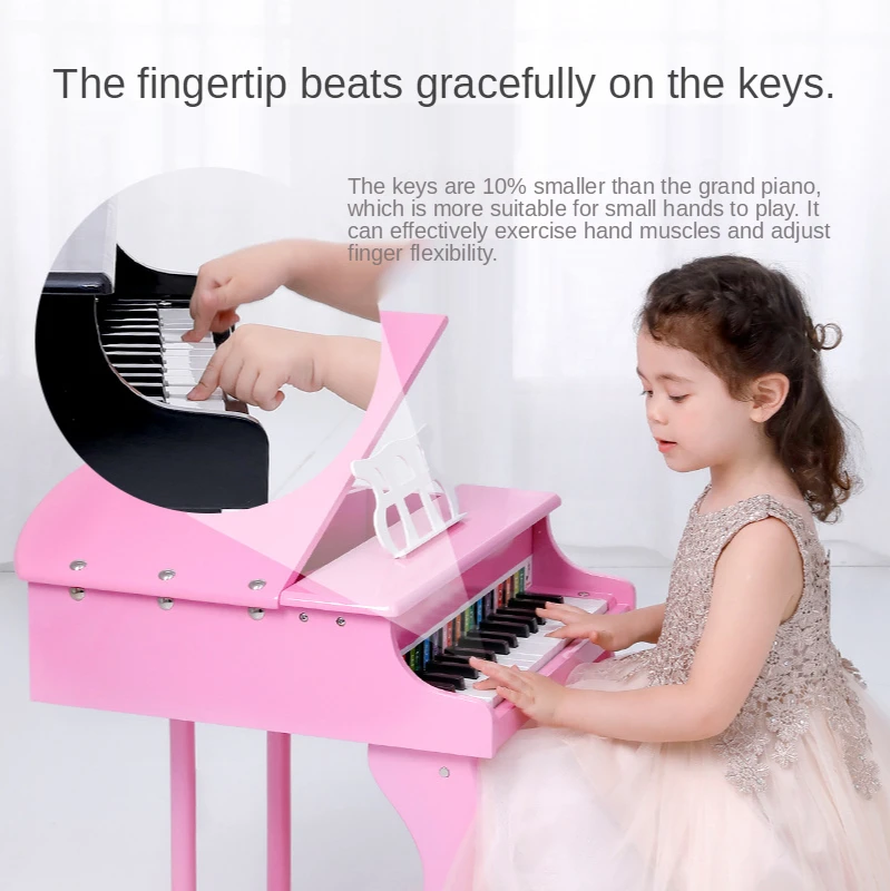 Brinquedo piano infantil clássico para bebês em madeira com banco e suporte  para música rosa em 30 teclas - AliExpress