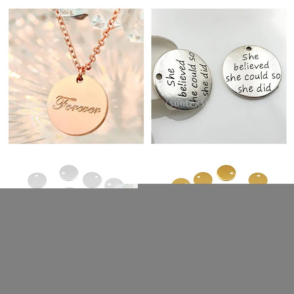 40pcs Round Gold silver color Pendant Stamping Blank Dog Tags Pendants Charm Necklace DIY Jewelry Crafts 8mm