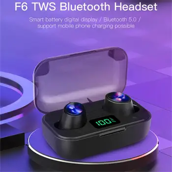 

F6 Tws Wireless Bluetooth 5.0 Earphone IPX5 Waterproof Headsets LED Digital Display Hifi Stereo Earbuds With Charing Box & Mic