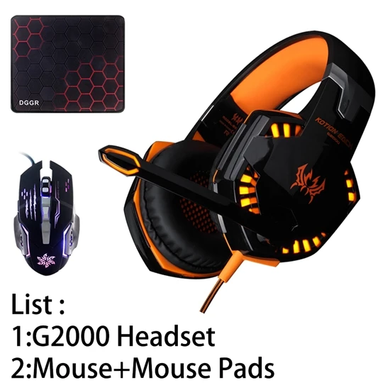 KOTION EACH G2000 G9000 игровые лучшие наушники с глубокими басами, стереогарнитура для ПК, для компьютерных игр, наушники с микрофоном, светодиодный свет - Цвет: G2000 Orange A