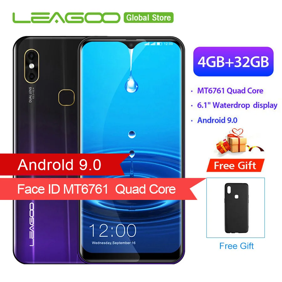 

LEAGOO M13 4GB RAM 32GB ROM Mobile Phone Android 9.0 6.1" Waterdrop Screen MTK6761 Quad Core Fingerprint Face ID 4G Smartphone