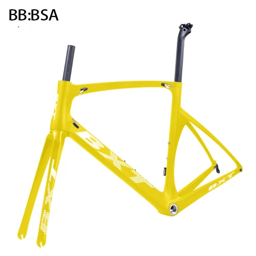 BXT дороги углерода Велосипеды рама углеродного 700c Bicicleta углерода велосипед Рама V-тормоза дорожный велосипед набор Рам 49/52/54/56 см - Цвет: bxt full yellow