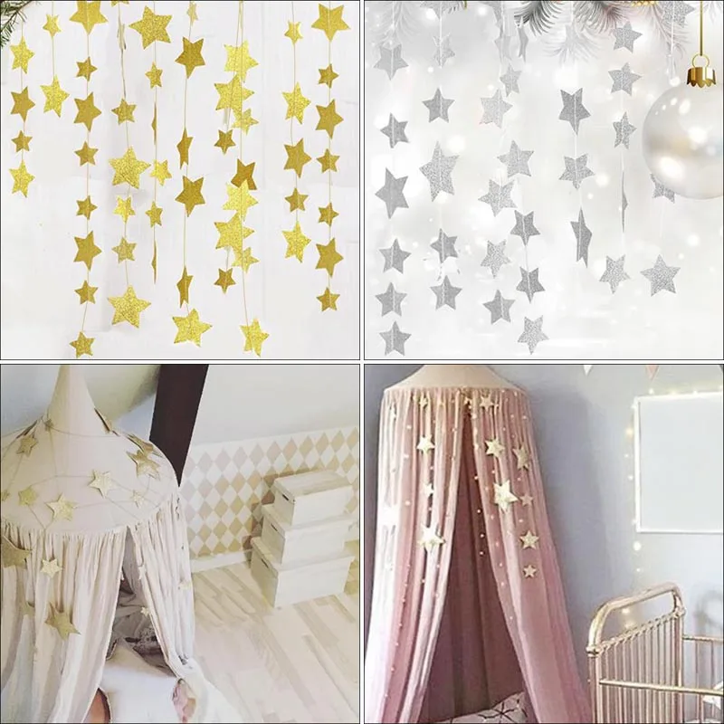 2.5M bébé lit moustiquaire suspendus décoration or argent étoiles étincelantes bébé chambre décor bébé berceau chambres d'enfants murs décor