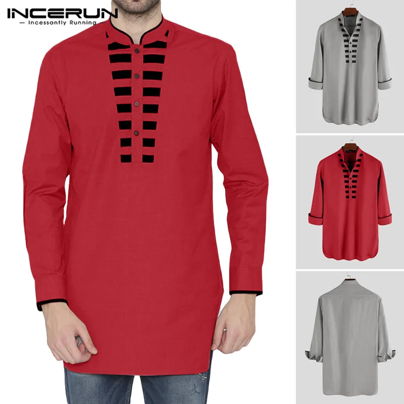 

2020 Men's Stand Collar Shirt Casual Button Up Fit TopsSpring Men's Blouse Baggy Long Sleeve Shirts Fasion Patchwork Print Camis