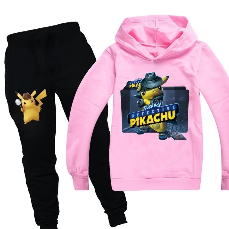 POKEMON GO Detective Pikachu/детская одежда для мальчиков и девочек осенний Свитшот комплект из 2 предметов, хлопковые спортивные толстовки с длинными рукавами и рисунком, Комплект футболок