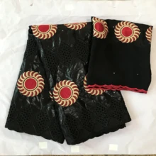 Горячая черный и красный красивый головной убор высокого качества bazin brode 5+ 2 ярдов вышитый бассейн riche африканская ткань для платья