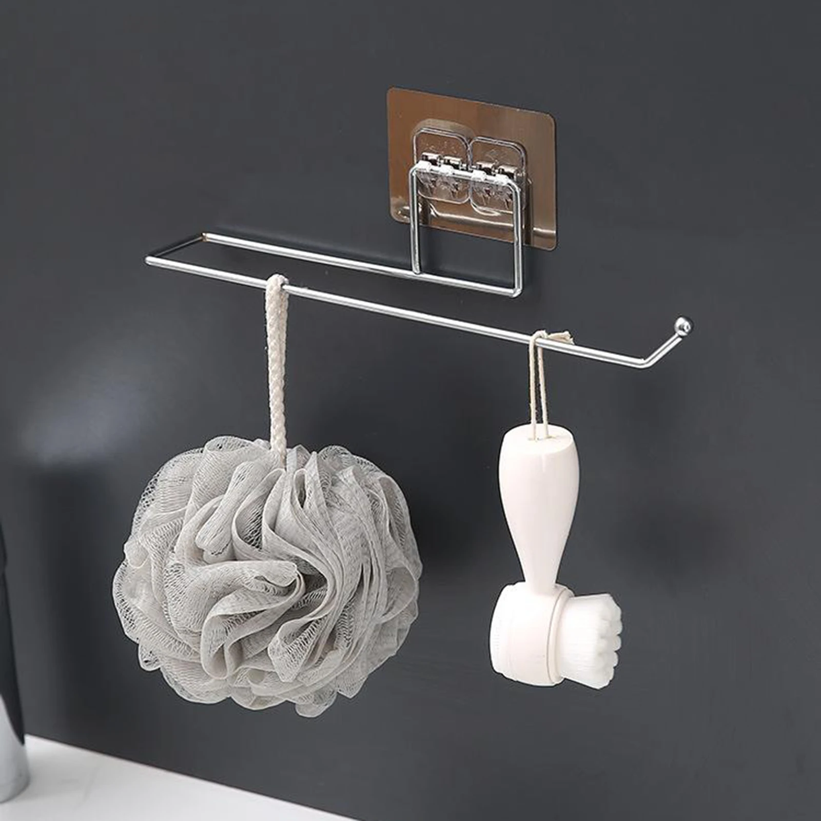 Toilet Paper Towel Holder Rustproof Self Adhesive Wall Mount Under Cabinet