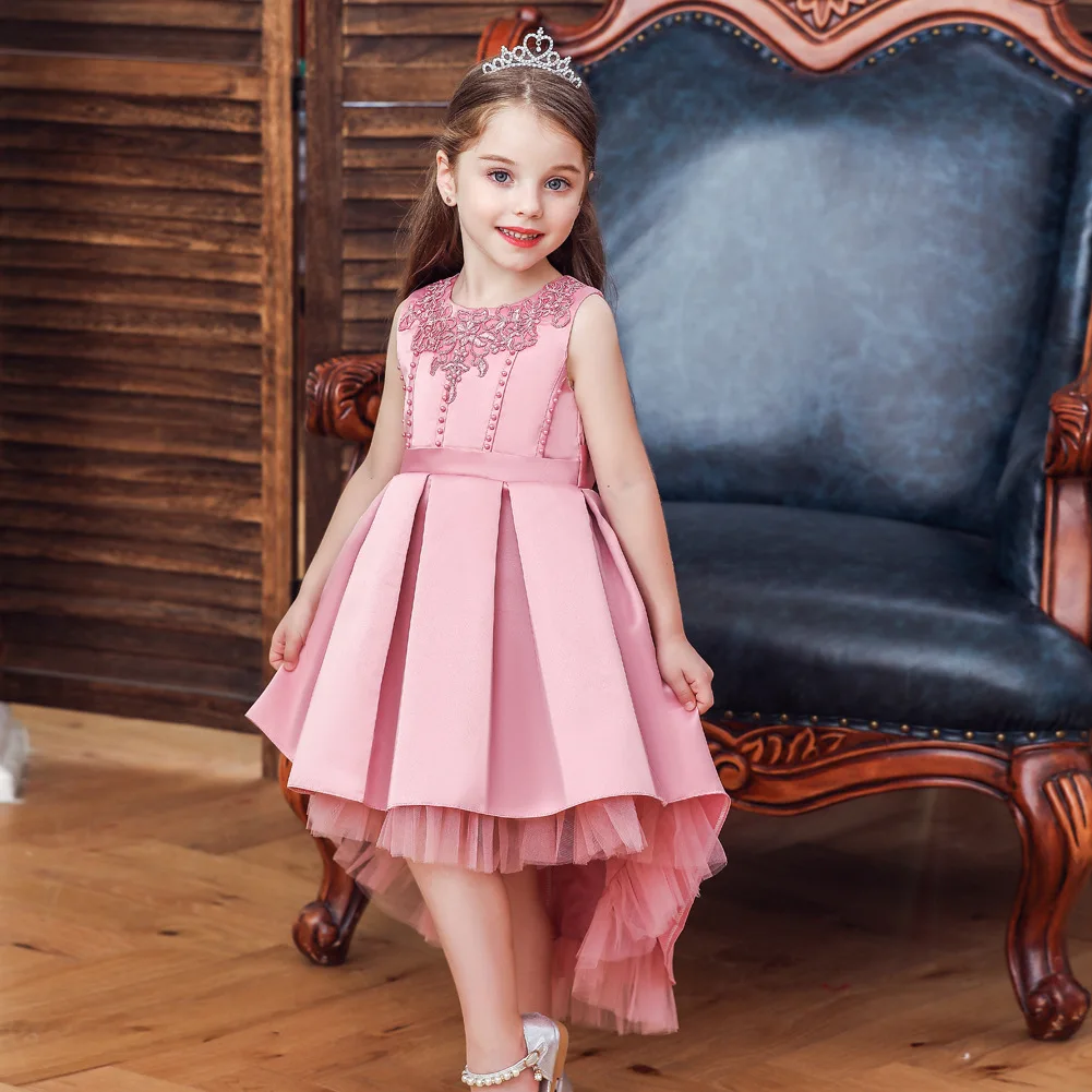 

Train Embroidery Beaded Girls Dress Sleeveless Baby kids dresses for girls princess Wedding Dress party Birthday elegant Solid