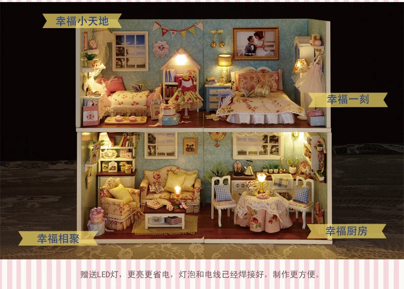 DIY Assembled Handmade Villa Cabin Model for Making Mini House H-006 Combo Toy Made in China Girl'S Birthday