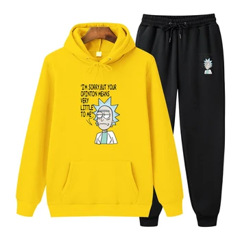

Men Hoodies Sweatshirts Pants Sets Rick and morty Anime Printed 2020 New autumn Casual hoody pullover Sportswear