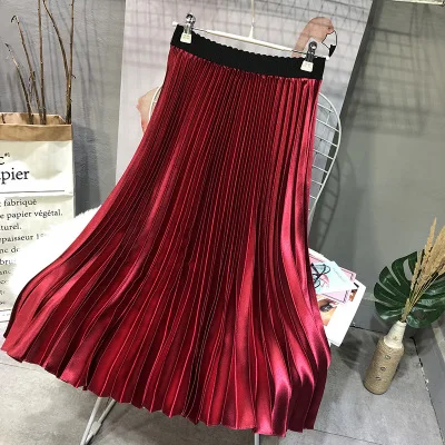 Зеленые Черные белые юбки jupe femme модная плиссированная Зимняя юбка женская Высокая талия Макси юбка лолита Повседневная jupe femme