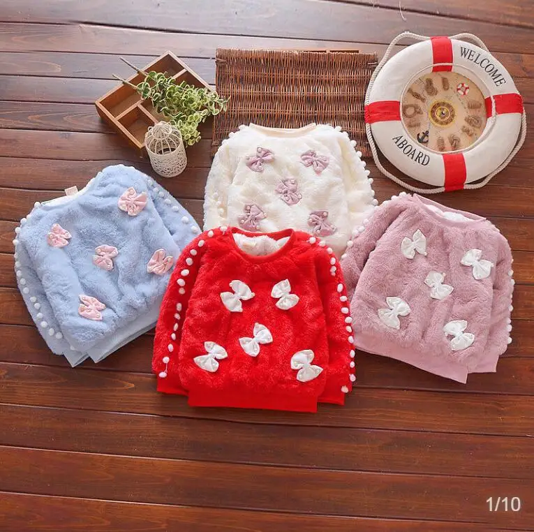 Детский бархатный свитер BibiCola теплый для маленьких девочек на осень и зиму|sweater for