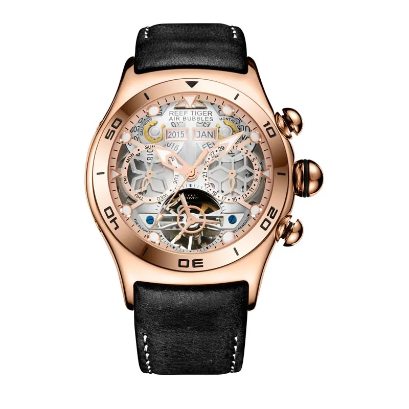 Reef Tiger Mens Sport Watches Automatic Skeleton Watch Steel Waterproof mechanical Tourbillon Watch Date Day reloj hombre RGA703 - Цвет: RGA703PWB