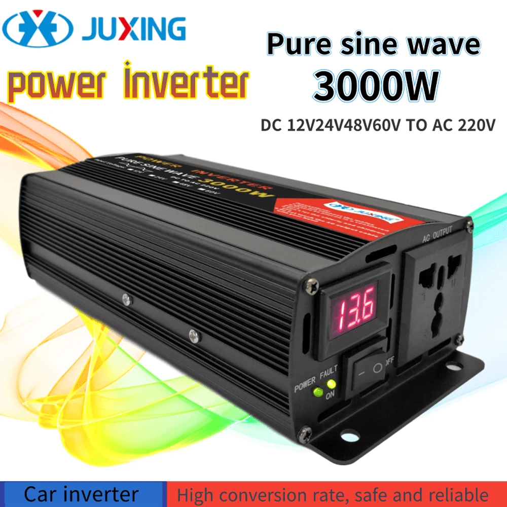 

JUXING 3000W Pure Sine Wave Power Inverter Converter Bulit-in Transformer DC12V / 24V / 48V / 60V to AC220V with AC outlet