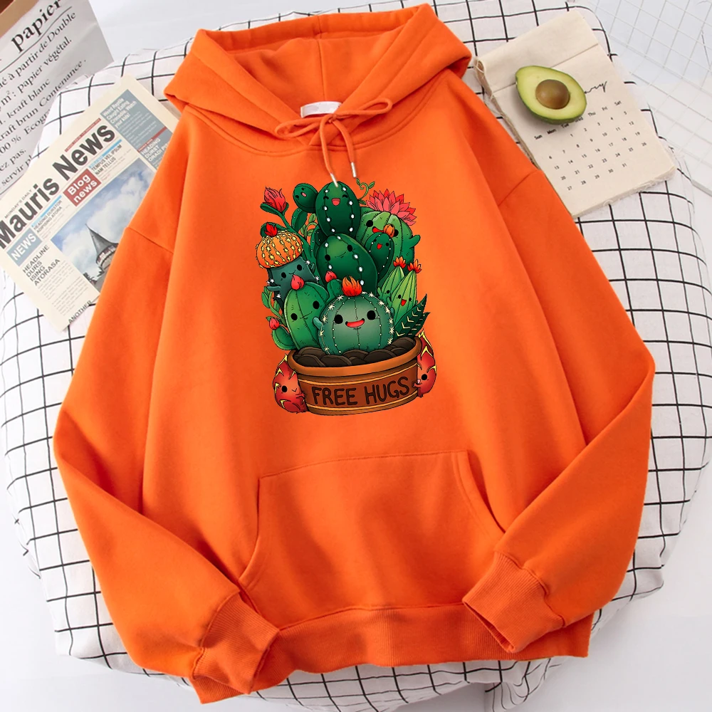 

Cute Plant Cactus Free Hugs Printed Women's Hoody Hipster High Quality Sweatshirt Cartoons Casual Hoodie Loose Autumn Tops Men