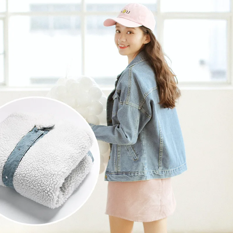 

Jeans Coat Women's Autumn & Winter 2018 Winter Loose-Fit Short Winter Thick Lamb's Wool plus Velvet Cotton-padded Clothes