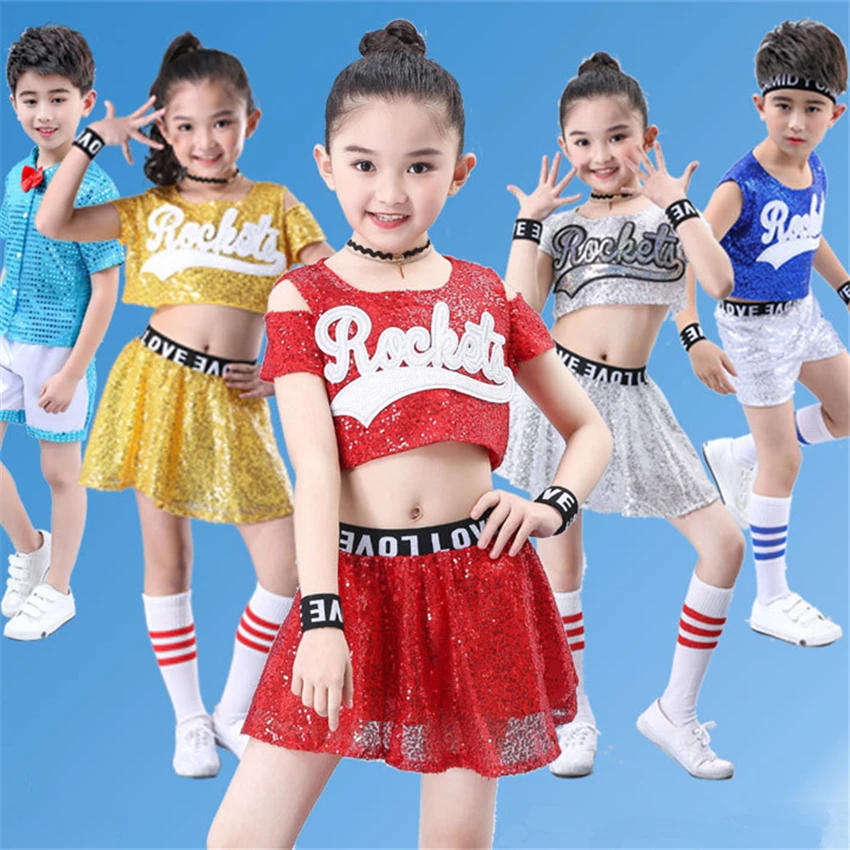 

Children School Skirt for Girls Student Uniform Sequin Cheerleader Dance Costume Team Stage Performance Festival Outfit Clothing