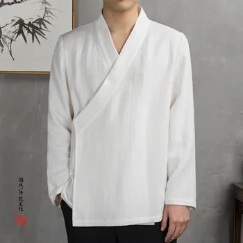 

#3967 Chinese Style Cotton Linen Jacket Men Vintage V Neck Plus Size 4XL Retro Mens Streetwear Jackets And Coats Spring Autumn