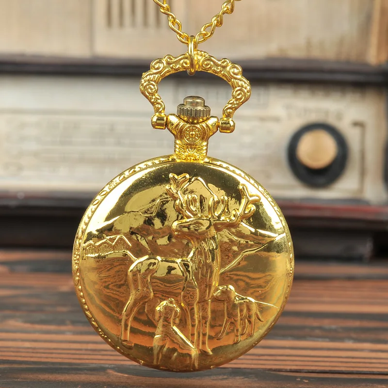 1038 кварцевые карманные часы в подарок УНИСЕКС Стильные Золотые с тремя головами