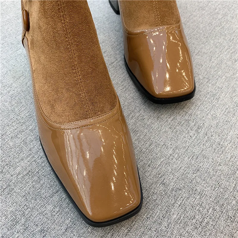 MORAZORA New brand patent leather ankle boots low heel square toe black brown ladies shoes top quality winter women boots