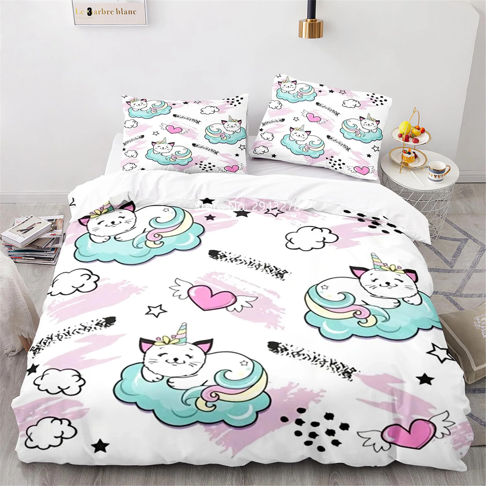 Bedding Sets for women Lovely Cartoon Color Cat Pattern Comfortable Duvet Quilt Cover Pillowcase Bedding Set Children Bedroom Decoration Home Textile quilt cover