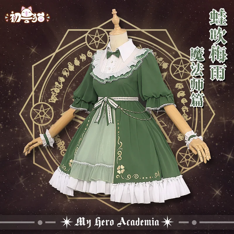 Boku no Hero Academy Asui Tsuyu, платье лолиты для косплея, костюм на Хэллоуин, Униформа, платье+ носки+ галстук+ ожерелье+ головной убор, размеры s, m, l
