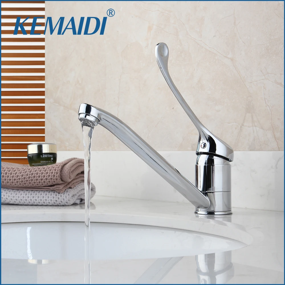 Kemaidi-torneira da Bacia do Banheiro do Punho Longo Cromado Torneira Misturadora Pia Montada Deck Higiene Médica Torneiras Quentes e Frias Preto
