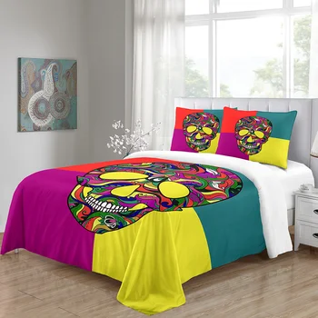 

Bedding Set Duvet Cover Three Piece Home Textile Adult Pillow Cases Colored Skull Stylish Designer 3d Digital Printing Comforter