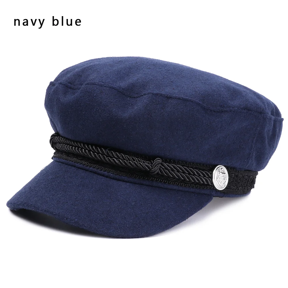 navy blue Женская Бейсболка, женские зимние Восьмиугольные шляпы, модная французская Шерстяная кепка Baker's, женские черные уличные шапки - Цвет: navy blue