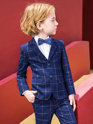Blue plaid Boys suits for weddings kids Blazer Suit for boy costume enfant garcon mariage jogging garcon blazer boys tuxedo terno infantil - Цвет: Blue plaid