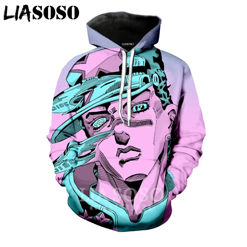 LIASOSO Kujo Jotaro Sweatshirt 3D Print Anime JoJo Bizarre Adventure Hoodies Long Sleeve Top Pullover | Мужская одежда