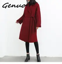 Женское зимнее длинное красное пальто, Рождественская парка, пальто большого размера, Свободный кардиган с заостренными лацканами, плащ