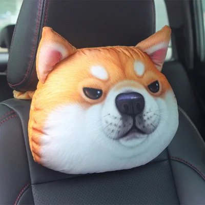 New Cute Animal Car Headrest Cool Dog Head Neck Rest Nap Cushion Pillow Waist Pillow With Core+Activated Carbon Cushions