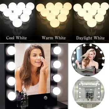 

2/6/10/12/14pcs Dimmable Dressing Table Mirror Lamp 3 Modes Colors LED Makeup Mirror Light Bulb Kits Hollywood Makeup Lights