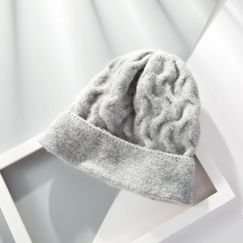 Grey H3573 однотонная вязаная шапка бини Женская модная Корейская теплая Повседневная шапка осень зима защита ушей толстые высококачественные шапки - Цвет: Grey