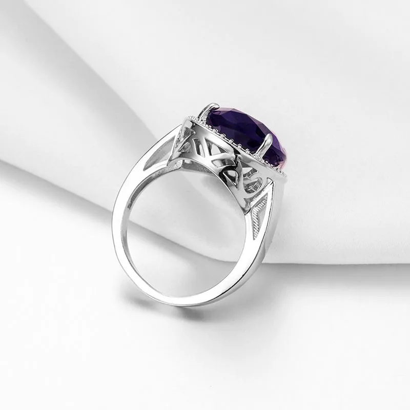 Cellacity 925 Silver Amethyst Rings with Oval Shaped Gemstones for Women Engagement Gift