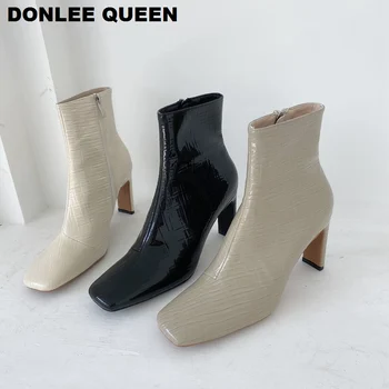 

Ankle Boots Women Square Toe Chelsea Boots Chunky High Heel Shoes Women Brand 2020 Spring Autumn Boots Footwear zapatos de mujer