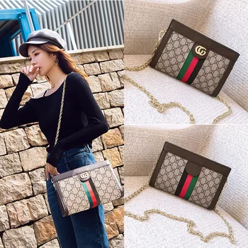 

2020 Trendy Women's Bags Shoulder Diagonal Chain Envelope Bags European and American Fashion Printed Striped Bag Gucci- Handbag