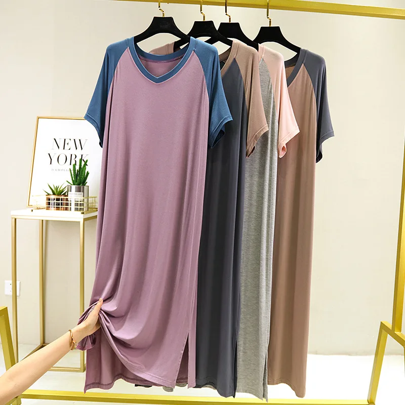 Ночная сорочка женская из модала и хлопка новинка 2020 Стильная летняя тонкая