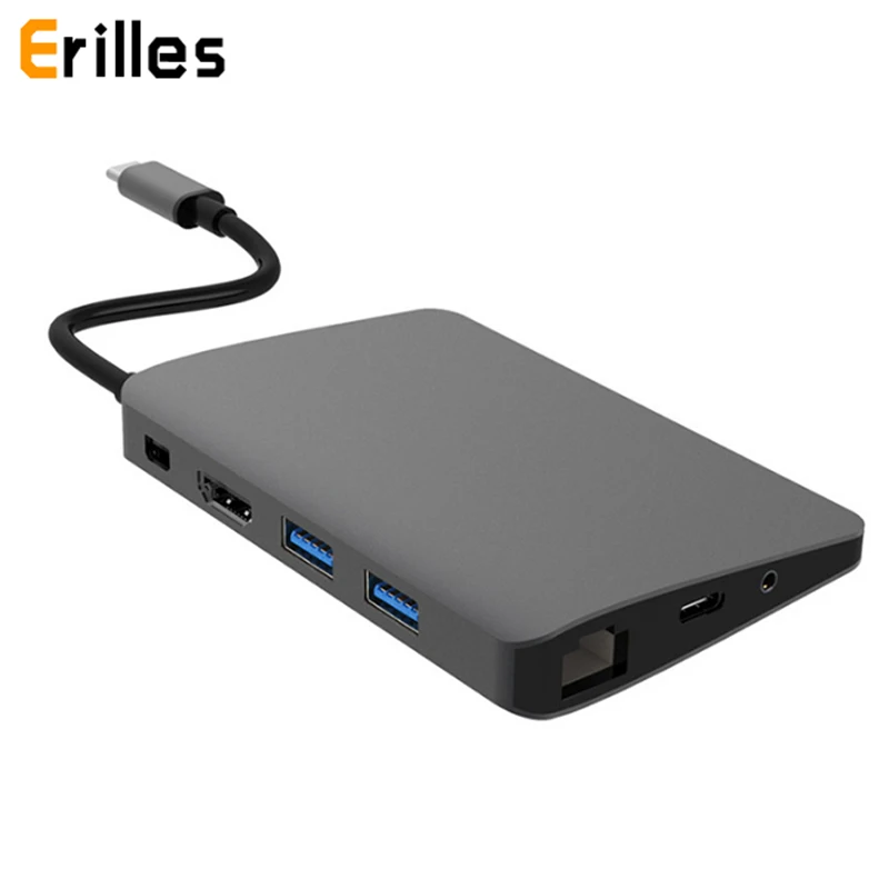 

USBC to 2USB 3.0 HDMI Hub 4K Mini DP 1000M Rj45 SD TF Card Slot 3.5mm Audio AUX Jack Type C 3.1 PD Dock Adapter for Macbook