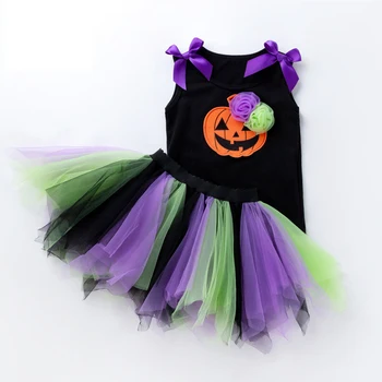 

Halloween Girls Party Dress Princess Prom Dress Kids Tutu Clothes Pumpkin Printing Kids Infant Dress Children Cosplay Costume
