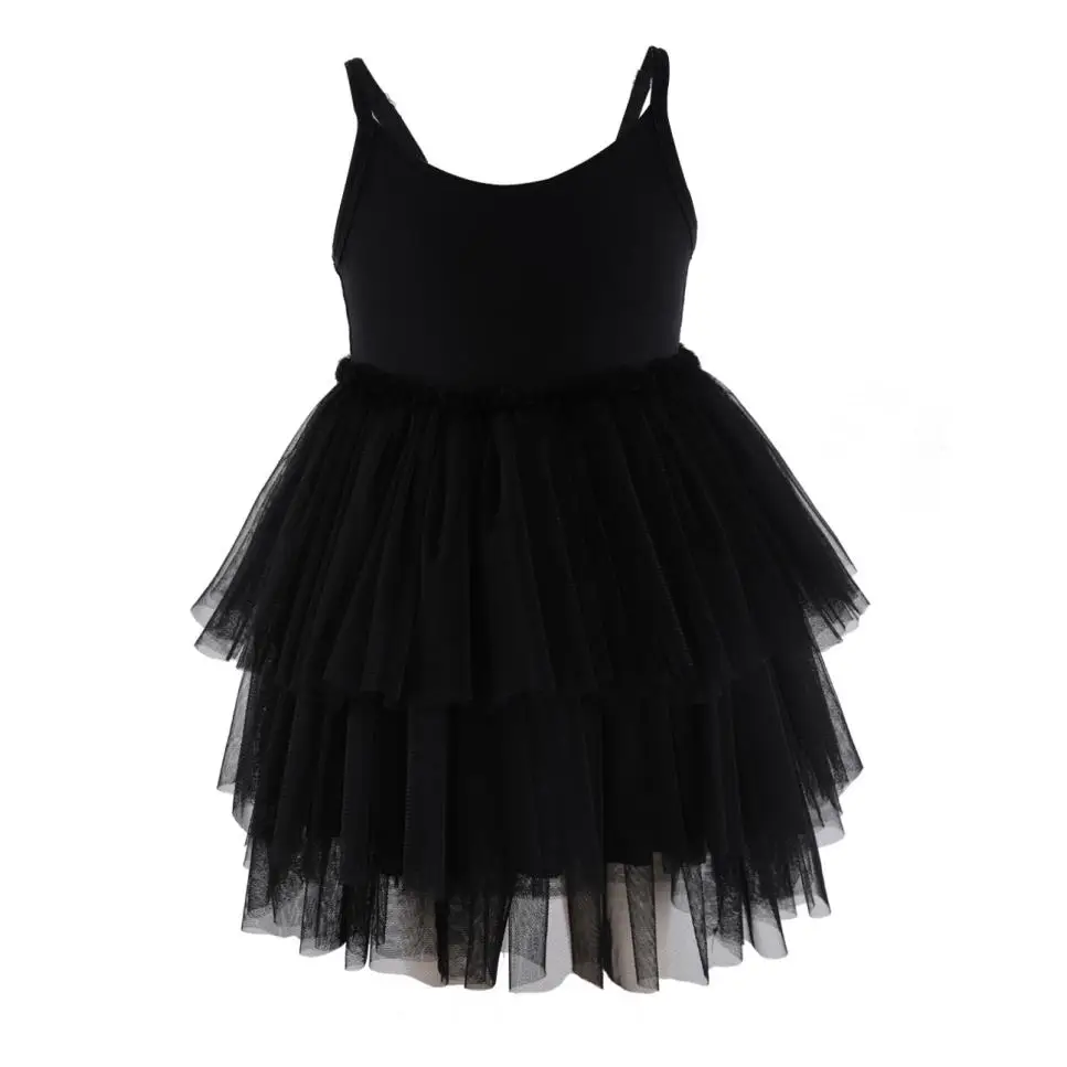 Flofallzique/черное платье-пачка для девочек; Хлопковое платье на бретельках с сеткой и кружевной отделкой на груди для Хэллоуина; вечерние платья; милая детская одежда - Цвет: black