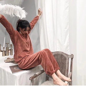 

Fairy Warm Coral Velvet Suit Autumn And Winter Loose Loose Feet Elastic Waist Lazy Pajamas Home Pajamas Winter Pajamas Vero Moda