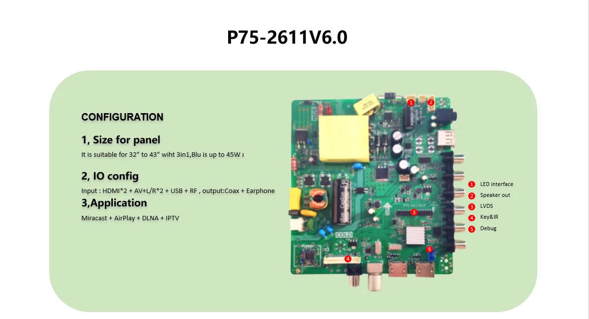 P75-2611V6.0 зеркальная литая ТВ Airplay интеллектуальная беспроводная сетевая ТВ плата драйвера универсальная ЖК материнская плата