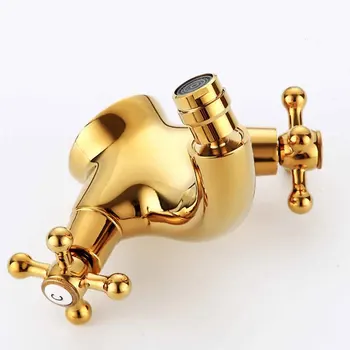 

Dual Handle Home Bidet Faucets Anti Rust Hotel European Style Gold Replacement Parts Brass Easy Install Hot Cold Tap Single Hole